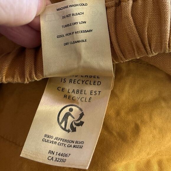 Outerknown S 100% Linen Wide Leg Cropped Pants Pockets Mustard Yellow Pull On - Picture 5 of 5